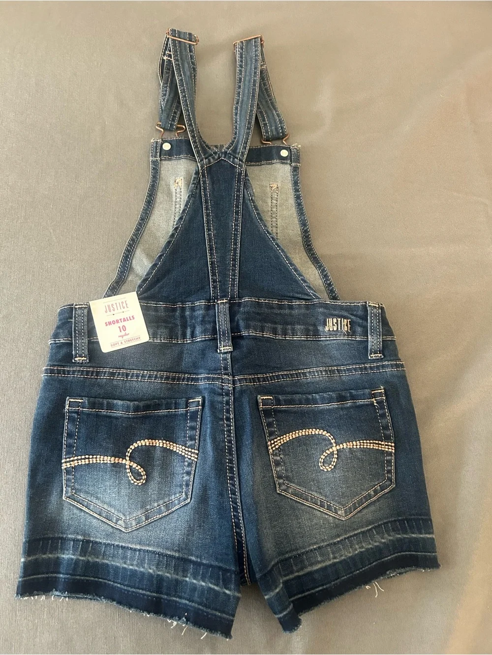 Vintage Justice Girls Denim Short Overalls - Blue